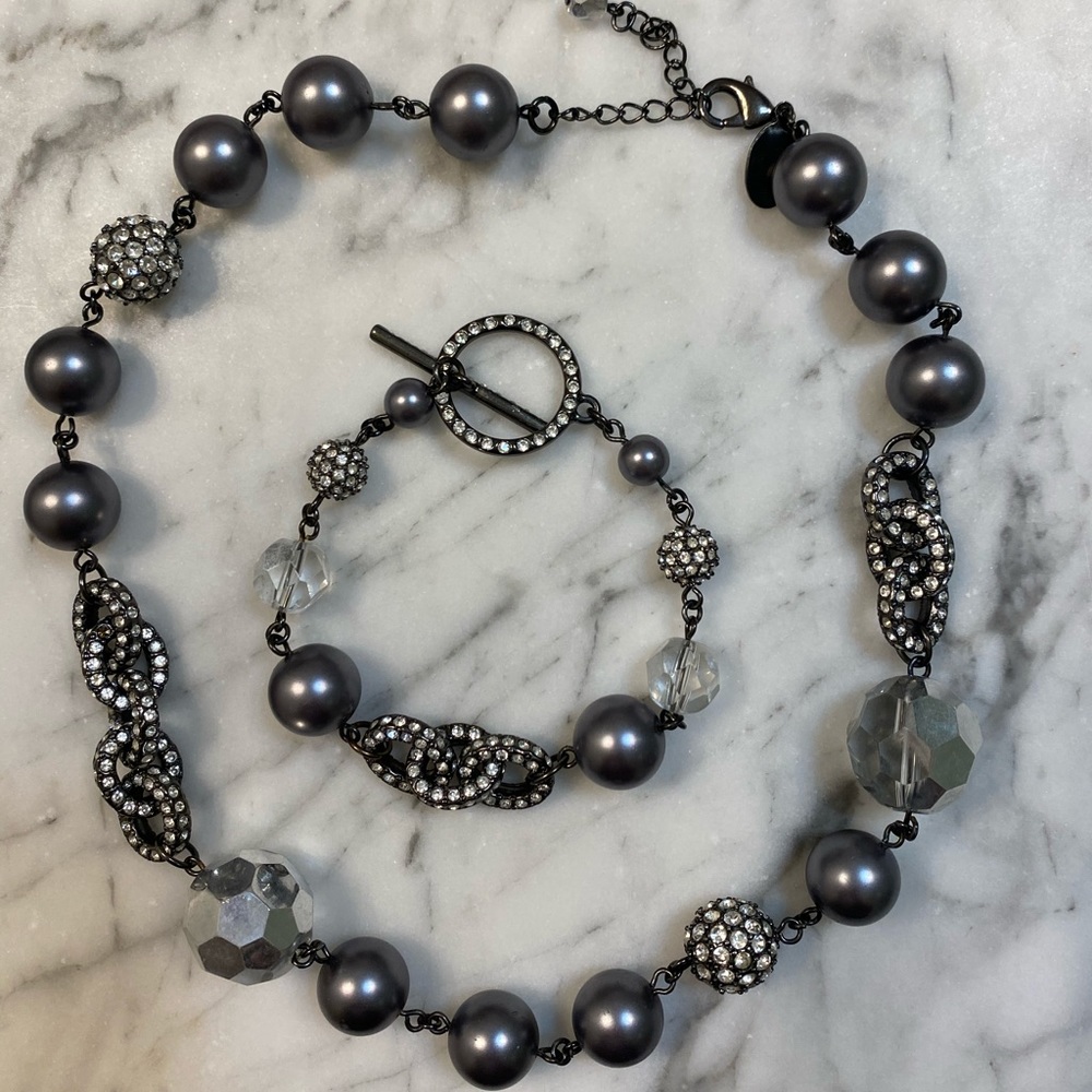 Pearl/Rhinestone/Bead Necklace & Bracelet Set